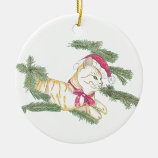 Waiting for Santa kitty Ceramic Ornament