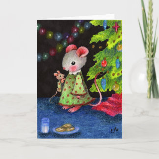 Waiting for Santa Mouse - Cute Christmas Art Holiday Card