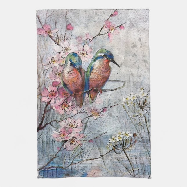 Waiting For Supper Kingfisher Bird     Tea Towel (Vertical)