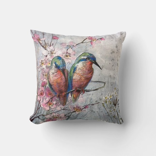 Waiting For Supper Kingfisher Birds Cushion (Front)