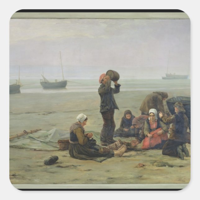 Waiting for the Fish, Berck-sur-Mer Square Sticker (Front)