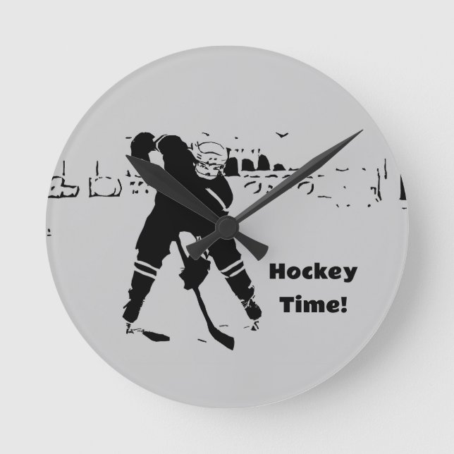 Waiting for the Puck - Hockey Player Round Clock (Front)