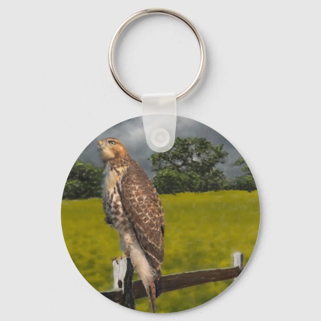 Waiting for the Storm - Red tail Hawk Key Ring (Front)