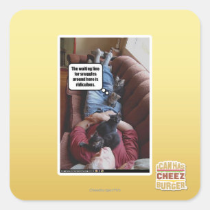 Waiting line for snuggles square sticker