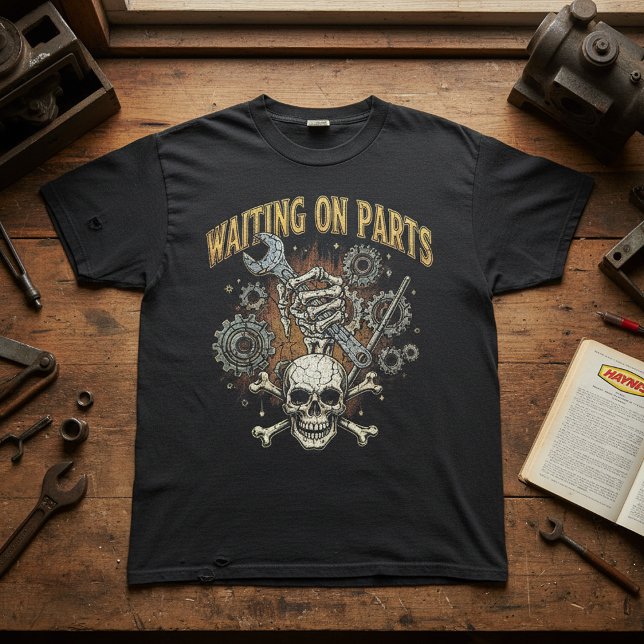 Waiting on Parts Garage Humor Skull Mechanic Tool  T-Shirt (Creator Uploaded)