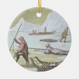 Waiting on the Ice, detail from Seal Hunting (colo Ceramic Tree Decoration