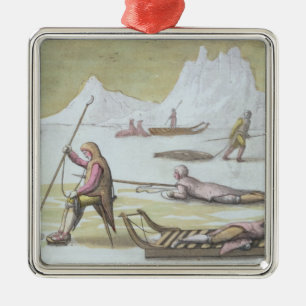 Waiting on the Ice, detail from Seal Hunting (colo Metal Ornament