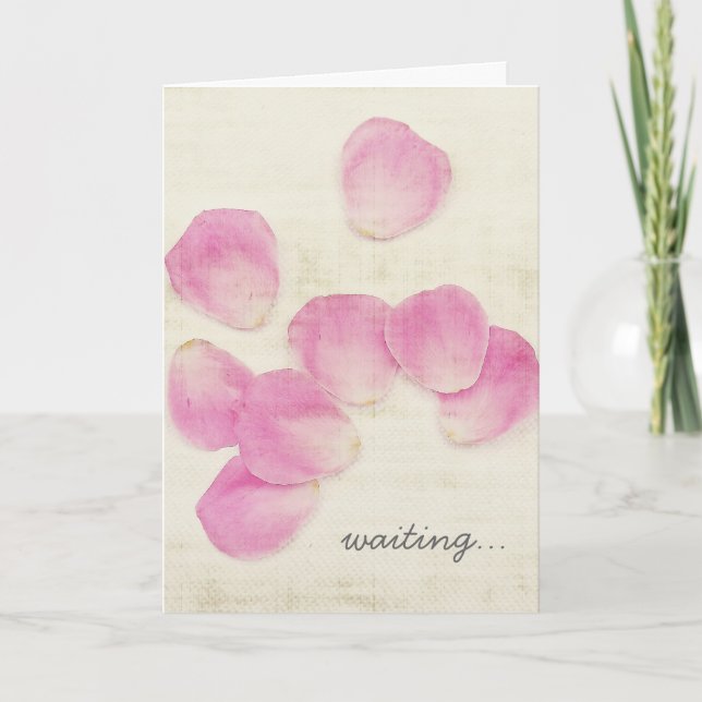 "Waiting" Pink Rose Petals Card (Front)