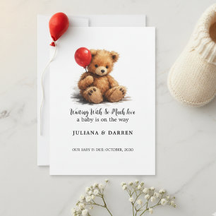 Waiting With So Much Love Teddy Bear & Red Balloon Invitation
