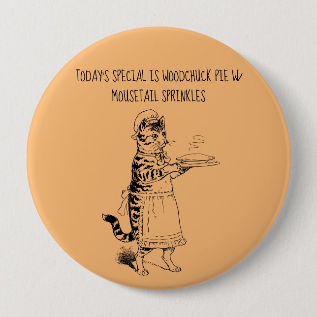 Waitress cat serving pie funny cat Button (Front)