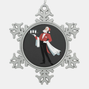 Waitress Christmas Santa Server Xmas Snowflake Pewter Christmas Ornament