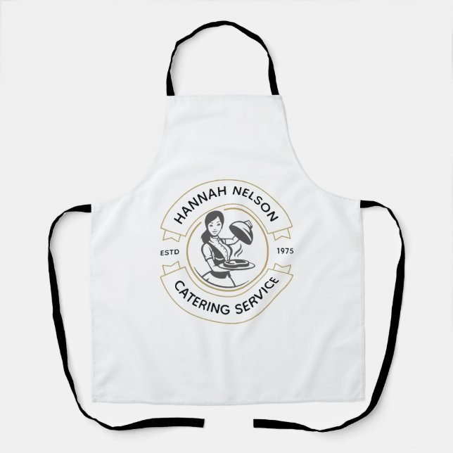 Waitress Holding Dish Vintage Circle Logo Apron (Front)