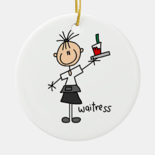 Waitress Stick Figure Ceramic Ornament