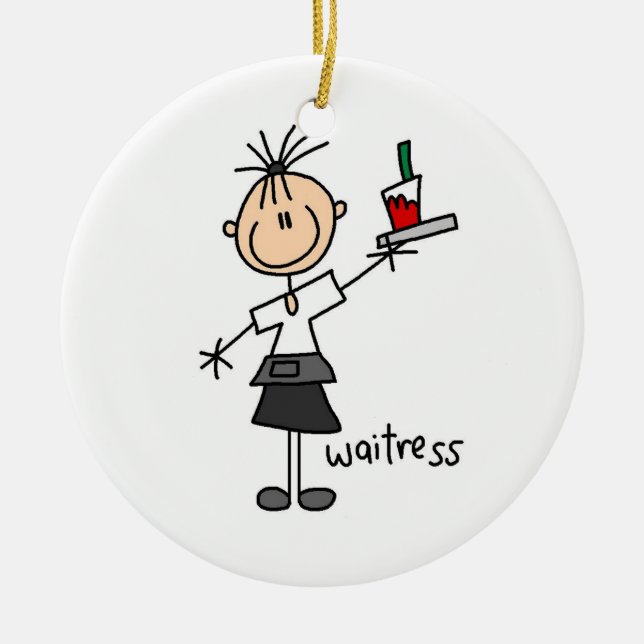 Waitress Stick Figure Ceramic Ornament (Front)