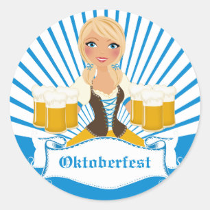 Waitress with Beer Stein Classic Round Sticker