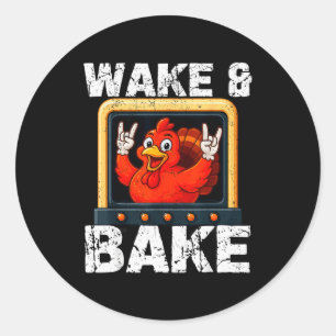 Wake And Bake Funny Rock On Turkey Vintage Thanksg Classic Round Sticker