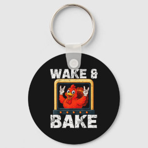 Wake And Bake Funny Rock On Turkey Vintage Thanksg Key Ring