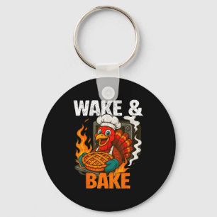 Wake And Bake Funny Vintage Turkey Thanksgiving Wo Key Ring
