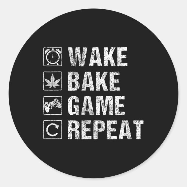 Wake Ke Game Repeat Video Game Weed Smoker Pot Gif Classic Round Sticker (Front)