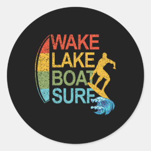 Wake Lake Boat Surf Surfing Surfboarding Surfboard Classic Round Sticker