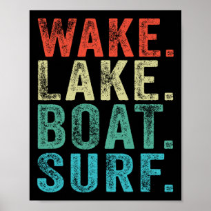 Wake Lake Boat Surf Surfing Surfboards Beach Retro Poster