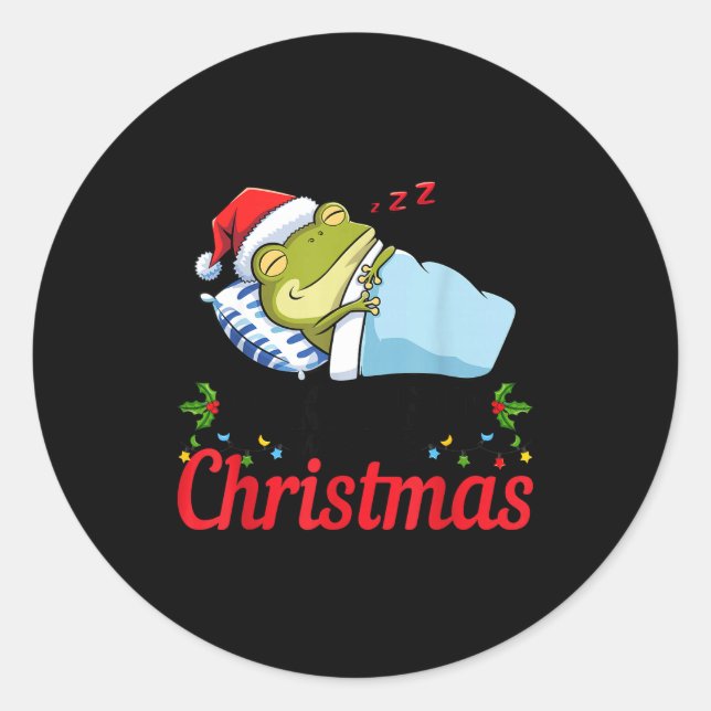 Wake Me Up When It's Christmas Cute Frog Animal Sl Classic Round Sticker (Front)