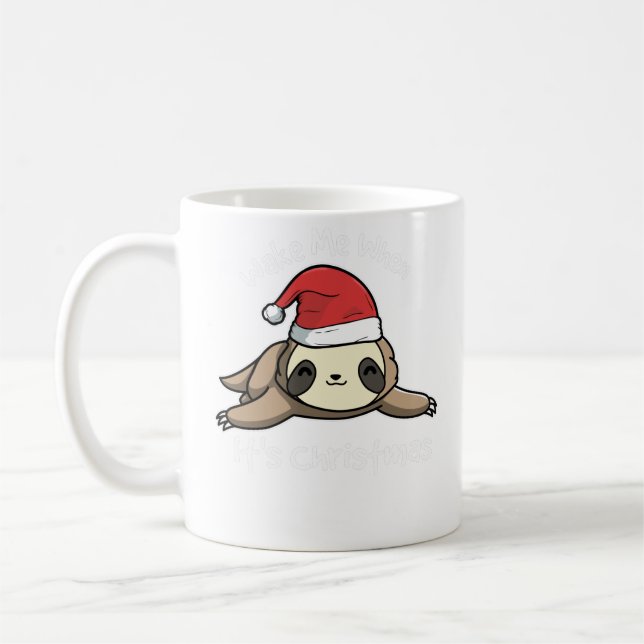 Wake Me Up When It's Christmas Sloth Candy Cane Coffee Mug (Left)