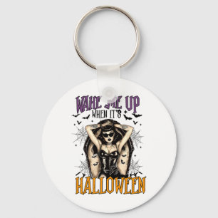 Wake Me Up When It's Halloween Funny Witch Hallowe Key Ring