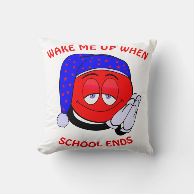 Wake me up when school ends funny emoji cushion (Front)