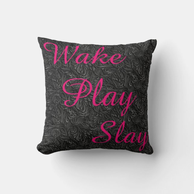 Wake Play Slay White Black and Pink  REVERSABLE Cushion (Front)