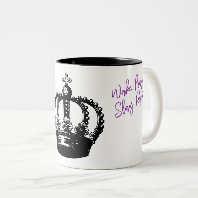 Wake.Pray.Slay.Repeat Two-Tone Coffee Mug (Front Right)