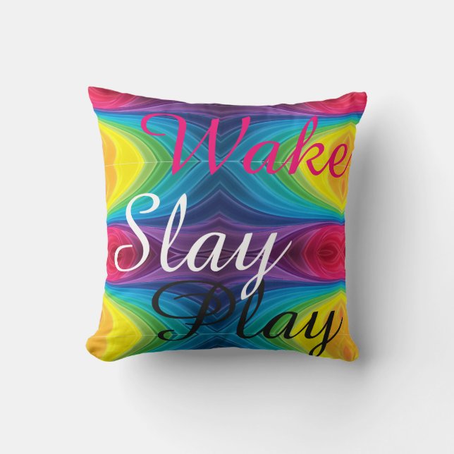 Wake Slay Play Rainbow REVERSABLE Cushion (Front)