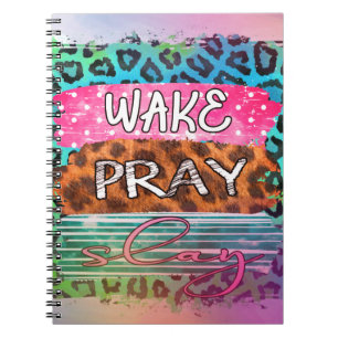 Wake Slay Pray Leopard Print Spiral Photo Notebook