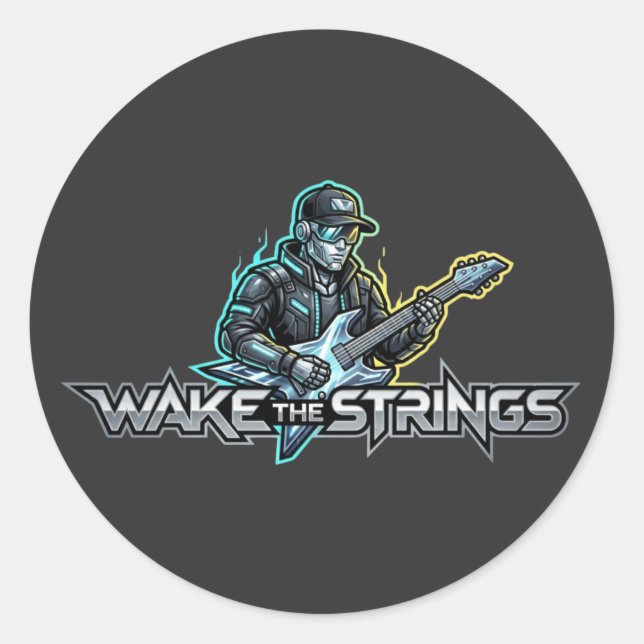 Wake The Strings Retro Future Art Classic Round Sticker (Front)