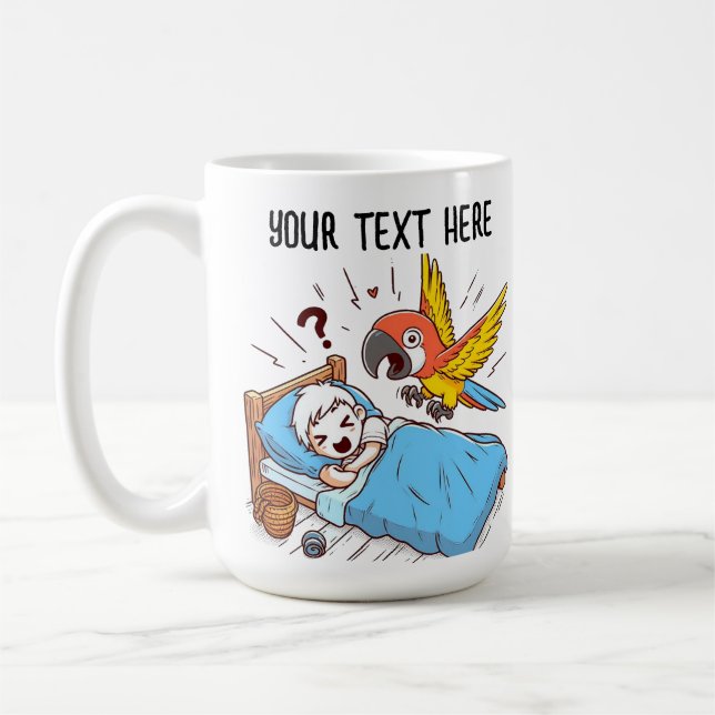 WAKE UP ALARM PARROT COFFEE MUG (Left)