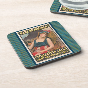 Wake Up America Poster Hard Plastic Coaster