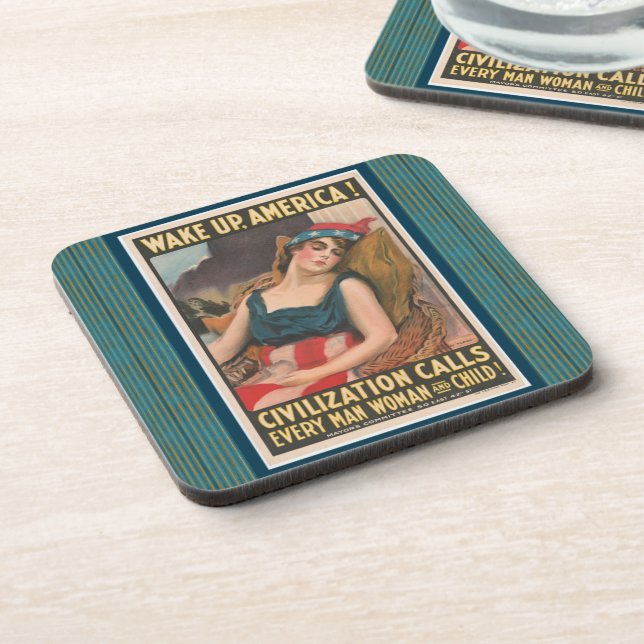 Wake Up America Poster Hard Plastic Coaster (Left Side)