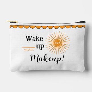 Wake up and Makeup White Orange Personalised Name Accessory Pouch