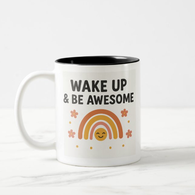 Wake Up & Be Awesome Rainbow Mug (Left)