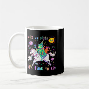 Wake Up Friends Time To Sin Funny Frog Cat Animal Coffee Mug