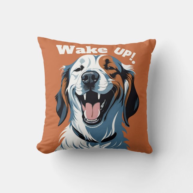 Wake up!! Golden retriever Pop Art by CallisC  Cushion (Front)