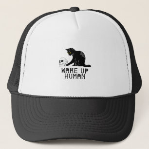 Wake Up Human - Funny Cat With Skull Trucker Hat