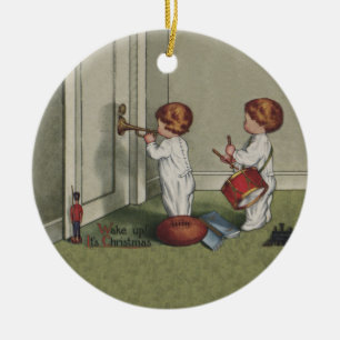 Wake Up Its Christmas cute child illustration Ceramic Ornament