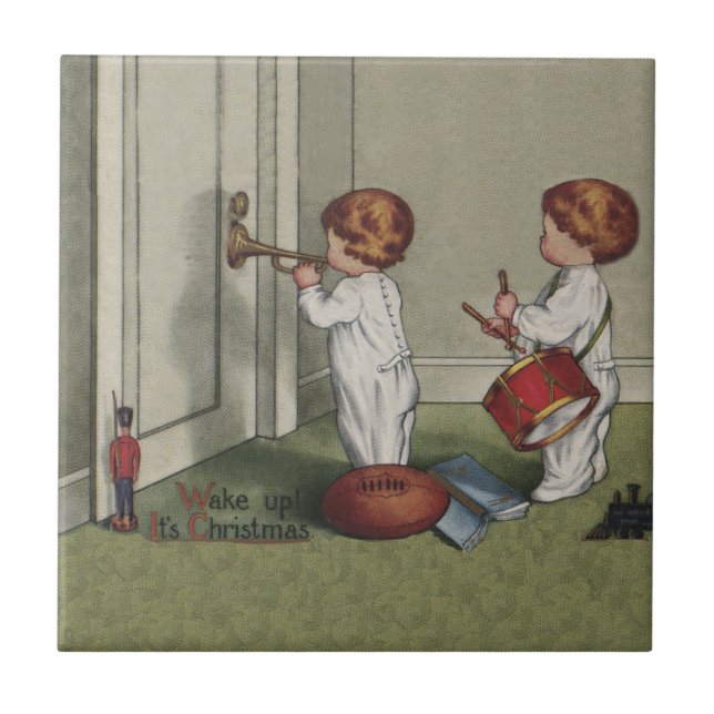 Wake Up Its Christmas cute child illustration Ceramic Tile (Front)