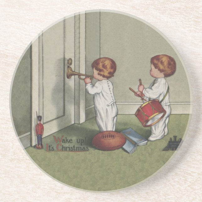 Wake Up Its Christmas cute child illustration Coaster (Front)