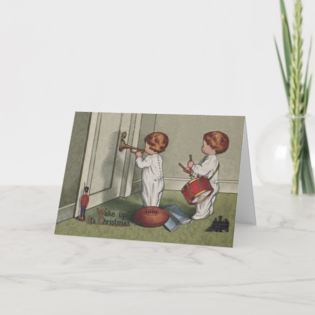 Wake Up Its Christmas cute child illustration Holiday Card (Front)