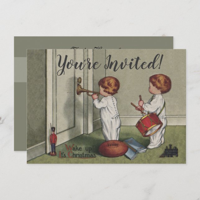 Wake Up Its Christmas cute child illustration Invitation (Front/Back)