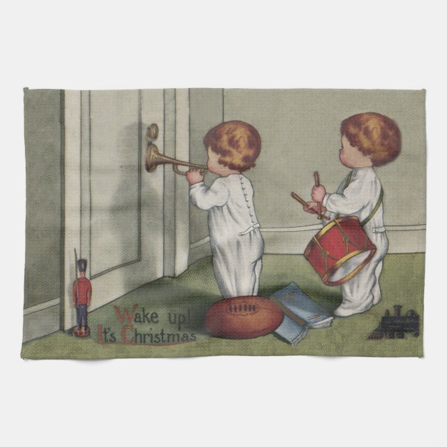 Wake Up Its Christmas cute child illustration Tea Towel (Horizontal)