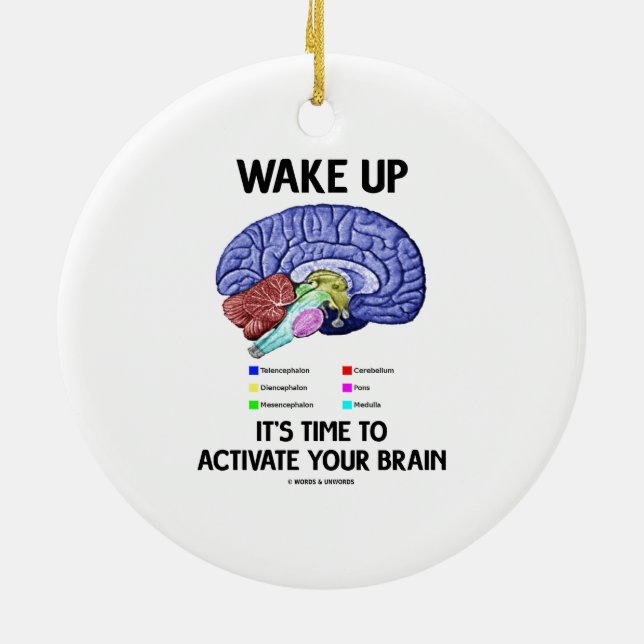Wake Up It's Time To Activate Your Brain (Humour) Ceramic Ornament (Back)