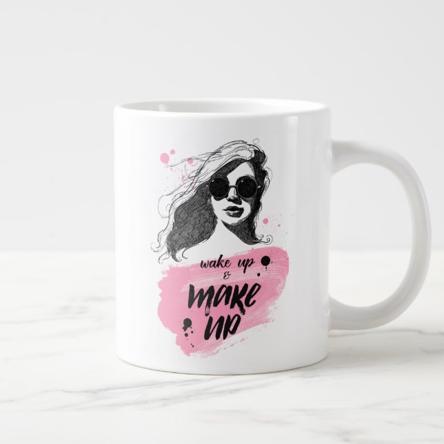 Wake Up & Make Up Large Coffee Mug (Right)